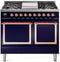 ILVE Nostalgie II Noblesse 40-Inch 4.3 Cu. Ft. Dual Oven Natural Gas Dual Fuel Range with 6 Burners, Griddle and Solid Door in Midnight Blue with Copper Trim (UND40FQNMPMBP)
