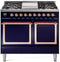 ILVE Nostalgie II Noblesse 40-Inch 4.3 Cu. Ft. Dual Oven Propane Gas Dual Fuel Range with 6 Burners, Griddle and Solid Door in Midnight Blue with Copper Trim (UND40FQNMPMBPLP)