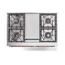 Midnight blue dual fuel range cooktop with four cast burner grates