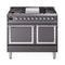 ILVE Nostalgie II Noblesse 40-Inch 4.3 Cu. Ft. Dual Oven Propane Gas Dual Fuel Range with 6 Burners, Griddle and Solid Door in Matte Graphite with Chrome Trim (UND40FQNMPMGCLP)