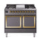 ILVE Nostalgie II Noblesse 40-Inch 4.3 Cu. Ft. Dual Oven Propane Gas Dual Fuel Range with 6 Burners, Griddle and Solid Door in Matte Graphite with Brass Trim (UND40FQNMPMGGLP)