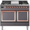 ILVE Nostalgie II Noblesse 40-Inch 4.3 Cu. Ft. Dual Oven Natural Gas Dual Fuel Range with 6 Burners, Griddle and Solid Door in Matte Graphite with Copper Trim (UND40FQNMPMGP)