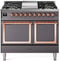 ILVE Nostalgie II Noblesse 40-Inch 4.3 Cu. Ft. Dual Oven Propane Gas Dual Fuel Range with 6 Burners, Griddle and Solid Door in Matte Graphite with Copper Trim (UND40FQNMPMGPLP)