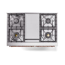 ILVE dual-fuel range cooktop with four gas burners and matte graphite center panel
