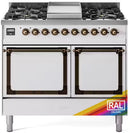 ILVE 40-inch dual fuel range with solid door ovens, bronze-trimmed control panel