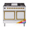 ILVE Nostalgie II Noblesse 40-Inch 4.3 Cu. Ft. Dual Oven Propane Gas Dual Fuel Range with 6 Burners, Griddle and Solid Door in RAL with Brass Trim (UND40FQNMPRAGLP)