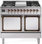 ILVE Nostalgie II Noblesse 40-Inch 4.3 Cu. Ft. Dual Oven Propane Gas Dual Fuel Range with 6 Burners, Griddle and Solid Door in Stainless Steel with Burnished Bronze Trim (UND40FQNMPSSBLP)