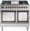 ILVE Nostalgie II Noblesse 40-Inch 4.3 Cu. Ft. Dual Oven Natural Gas Dual Fuel Range with 6 Burners, Griddle and Solid Door in Stainless Steel with Bronze Trim (UND40FQNMPSSB)