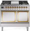 ILVE Nostalgie II Noblesse 40-Inch 4.3 Cu. Ft. Dual Oven Propane Gas Dual Fuel Range with 6 Burners, Griddle and Solid Door in Stainless Steel with Brass Trim (UND40FQNMPSSGLP)
