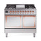 ILVE Nostalgie II Noblesse 40-Inch 4.3 Cu. Ft. Dual Oven Natural Gas Dual Fuel Range with 6 Burners, Griddle and Solid Door in Stainless Steel with Copper Trim (UND40FQNMPSSP)