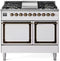 ILVE Nostalgie II Noblesse 40-Inch 4.3 Cu. Ft. Dual Oven Propane Gas Dual Fuel Range with 6 Burners, Griddle and Solid Door in White with Burnished Bronze Trim (UND40FQNMPWHBLP)