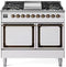 ILVE Nostalgie II Noblesse 40-Inch 4.3 Cu. Ft. Dual Oven Natural Gas Dual Fuel Range with 6 Burners, Griddle and Solid Door in White with Bronze Trim (UND40FQNMPWHB)