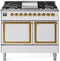 ILVE Nostalgie II Noblesse 40-Inch 4.3 Cu. Ft. Dual Oven Natural Gas Dual Fuel Range with 6 Burners, Griddle and Solid Door in White with Brass Trim (UND40FQNMPWHG)