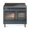 ILVE Nostalgie II Noblesse 40-Inch 4.3 Cu. Ft. Dual Oven Induction Range with 6 Elements and Triple Glass Door in Blue Grey with Burnished Bronze Trim (UNDI406NMPBGB)