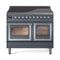 ILVE Nostalgie II Noblesse 40-Inch 4.3 Cu. Ft. Dual Oven Induction Range with 6 Elements and Triple Glass Door in Blue Grey with Chrome Trim (UNDI406NMPBGC)