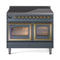 ILVE Nostalgie II Noblesse 40-Inch 4.3 Cu. Ft. Dual Oven Induction Range with 6 Elements and Triple Glass Door in Blue Grey with Brass Trim (UNDI406NMPBGG)