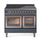 ILVE Nostalgie II Noblesse 40-Inch 4.3 Cu. Ft. Dual Oven Induction Range with 6 Elements and Triple Glass Door in Blue Grey with Copper Trim (UNDI406NMPBGP)