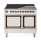 ILVE Nostalgie II Noblesse 40-Inch 4.3 Cu. Ft. Dual Oven Induction Range with 6 Elements and Solid Door in Antique White with Burnished Bronze Trim (UNDI406QNMPAWB)