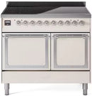Antique white induction range with chrome trim and double oven doors