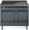 ILVE Nostalgie II Noblesse 40-Inch 4.3 Cu. Ft. Dual Oven Induction Range with 6 Elements and Solid Door in Blue Grey with Burnished Bronze Trim (UNDI406QNMPBGB)