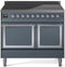 ILVE Nostalgie II Noblesse 40-Inch 4.3 Cu. Ft. Dual Oven Induction Range with 6 Elements and Solid Door in Blue Grey with Chrome Trim (UNDI406QNMPBGC)
