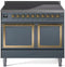 ILVE Nostalgie II Noblesse 40-Inch 4.3 Cu. Ft. Dual Oven Induction Range with 6 Elements and Solid Door in Blue Grey with Brass Trim (UNDI406QNMPBGG)
