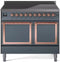 ILVE Nostalgie II Noblesse 40-Inch 4.3 Cu. Ft. Dual Oven Induction Range with 6 Elements and Solid Door in Blue Grey with Copper Trim (UNDI406QNMPBGP)