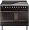 ILVE Nostalgie II Noblesse 40-Inch 4.3 Cu. Ft. Dual Oven Induction Range with 6 Elements and Solid Door in Glossy Black with Burnished Bronze Trim (UNDI406QNMPBKB)