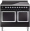 ILVE Nostalgie II Noblesse 40-Inch 4.3 Cu. Ft. Dual Oven Induction Range with 6 Elements and Solid Door in Glossy Black with Chrome Trim (UNDI406QNMPBKC)