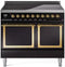 ILVE Nostalgie II Noblesse 40-Inch 4.3 Cu. Ft. Dual Oven Induction Range with 6 Elements and Solid Door in Glossy Black with Brass Trim (UNDI406QNMPBKG)