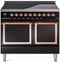 ILVE Nostalgie II Noblesse 40-Inch 4.3 Cu. Ft. Dual Oven Induction Range with 6 Elements and Solid Door in Glossy Black with Copper Trim (UNDI406QNMPBKP)