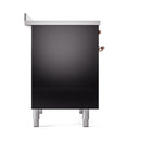 Solid door induction oven with dark glass panel and copper control details
