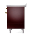 Solid door oven front in burgundy with two gold-toned side handles