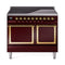 ILVE Nostalgie II Noblesse 40-Inch 4.3 Cu. Ft. Dual Oven Induction Range with 6 Elements and Solid Door in Burgundy with Brass Trim (UNDI406QNMPBUG)