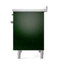 Emerald green solid oven door panel with chrome trim and side handle hardware