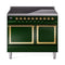 ILVE Nostalgie II Noblesse 40-Inch 4.3 Cu. Ft. Dual Oven Induction Range with 6 Elements and Solid Door in Emerald Green with Brass Trim (UNDI406QNMPEGG)
