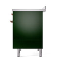 Emerald green oven door panel with copper handles and four leveling feet