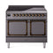 ILVE Nostalgie II Noblesse 40-Inch 4.3 Cu. Ft. Dual Oven Induction Range with 6 Elements and Solid Door in Matte Graphite with Burnished Bronze Trim (UNDI406QNMPMGB)