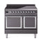 ILVE Nostalgie II Noblesse 40-Inch 4.3 Cu. Ft. Dual Oven Induction Range with 6 Elements and Solid Door in Matte Graphite with Chrome Trim (UNDI406QNMPMGC)