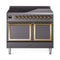 ILVE Nostalgie II Noblesse 40-Inch 4.3 Cu. Ft. Dual Oven Induction Range with 6 Elements and Solid Door in Matte Graphite with Brass Trim (UNDI406QNMPMGG)