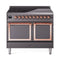 ILVE Nostalgie II Noblesse 40-Inch 4.3 Cu. Ft. Dual Oven Induction Range with 6 Elements and Solid Door in Matte Graphite with Copper Trim (UNDI406QNMPMGP)