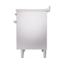 Solid oven door panel for stainless steel induction range with copper trim handles