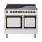 ILVE Nostalgie II Noblesse 40-Inch 4.3 Cu. Ft. Dual Oven Induction Range with 6 Elements and Solid Door in White with Burnished Bronze Trim (UNDI406QNMPWHB)