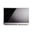 Induction range control panel with black glass display and white indicator lines