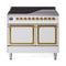 ILVE Nostalgie II Noblesse 40-Inch 4.3 Cu. Ft. Dual Oven Induction Range with 6 Elements and Solid Door in White with Brass Trim (UNDI406QNMPWHG)