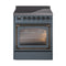 ILVE Nostalgie II Noblesse 30-Inch 4.0 Cu. Ft. Induction Range with 4 Elements and Triple Glass Door in Blue Grey with Burnished Bronze Trim (UNI304NMPBGB)