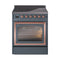 ILVE Nostalgie II Noblesse 30-Inch 4.0 Cu. Ft. Induction Range with 4 Elements and Triple Glass Door in Blue Grey with Copper Trim (UNI304NMPBGP)