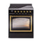 ILVE Nostalgie II Noblesse 30-Inch 4.0 Cu. Ft. Induction Range with 4 Elements and Triple Glass Door in Glossy Black with Brass Trim (UNI304NMPBKG)