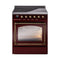 ILVE Nostalgie II Noblesse 30-Inch 4.0 Cu. Ft. Induction Range with 4 Elements and Triple Glass Door in Burgundy with Burnished Bronze Trim (UNI304NMPBUB)
