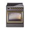 ILVE Nostalgie II Noblesse 30-Inch 4.0 Cu. Ft. Induction Range with 4 Elements and Triple Glass Door in Matte Graphite with Brass Trim (UNI304NMPMGG)